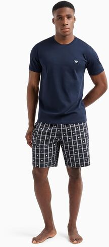 Emporio Armani Men's Yard Dyed Woven Cotton Pajama Short and Tee Set in Saudi Arabia