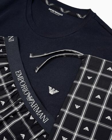 Emporio Armani Men's Yard Dyed Woven Cotton Pajama Short and Tee Set in Saudi Arabia