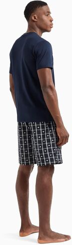 Emporio Armani Men's Yard Dyed Woven Cotton Pajama Short and Tee Set in Saudi Arabia
