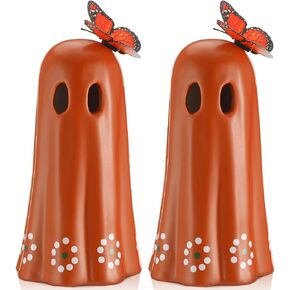 2 Pcs Day of The Dead Ceramic Mexican Ghost Figurine Dia De Los Muertos Terracotta Ghost Decor with Simulated Butterfly Decoration Mexican Halloween Table Decor for Home Shelf Office, 7 Inch in Kuwait