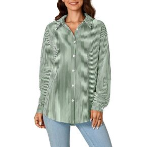LYANER Women's Button Down Shirts Striped Classic Long Sleeve Collared V Neck Office Work Blouses Tops in Kuwait