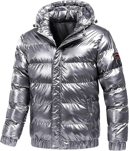 Glossy Puffer Jacket Men Quilted Insulated Jacket Zip up Padded Coat Warm Down Jacket Casual Winter Jacket Outwear in Saudi Arabia