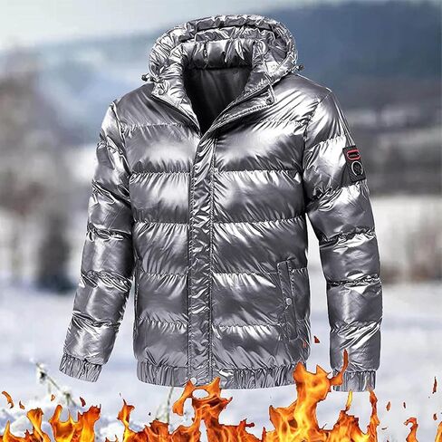 Glossy Puffer Jacket Men Quilted Insulated Jacket Zip up Padded Coat Warm Down Jacket Casual Winter Jacket Outwear in Saudi Arabia