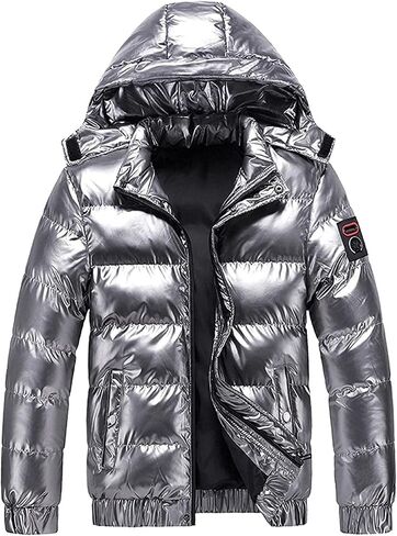 Glossy Puffer Jacket Men Quilted Insulated Jacket Zip up Padded Coat Warm Down Jacket Casual Winter Jacket Outwear in Saudi Arabia