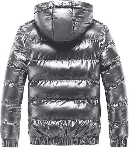 Glossy Puffer Jacket Men Quilted Insulated Jacket Zip up Padded Coat Warm Down Jacket Casual Winter Jacket Outwear in Saudi Arabia