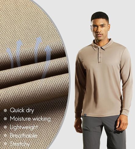 Mens Polo Shirts Long Sleeve Lightweight Polyester Collared Golf Tshirt Moisture Wicking Regular Fit in Saudi Arabia
