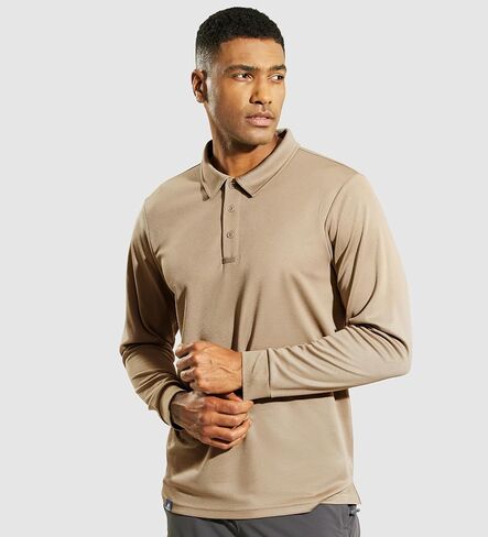 Mens Polo Shirts Long Sleeve Lightweight Polyester Collared Golf Tshirt Moisture Wicking Regular Fit in Saudi Arabia