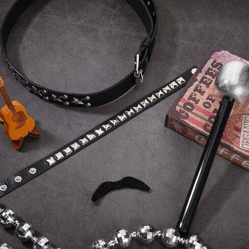 4 قطع أزياء الهالوين روك ستار زي روك باند إكسسوارات ميكروفون ذاتي اللصق حزام شارب للرجال والنساء 70s 80s 90s معدن الشرير الصخرة الهالوين للحفلات التنكرية in Saudi Arabia