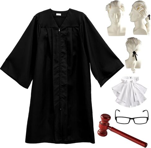 5 Pcs Halloween Judge Costume Accessory Judge Robe False Collar Wooden Gavel Wig and Glasses Set for Men Adult Halloween Party Cosplay Party Favor Career Day Dress Up in Saudi Arabia