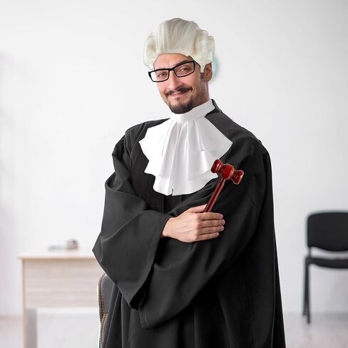 5 Pcs Halloween Judge Costume Accessory Judge Robe False Collar Wooden Gavel Wig and Glasses Set for Men Adult Halloween Party Cosplay Party Favor Career Day Dress Up in Saudi Arabia