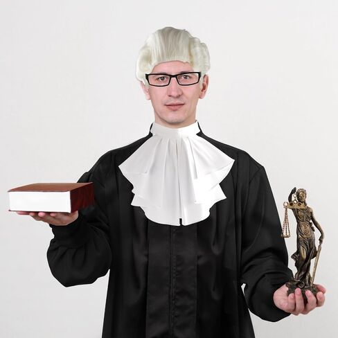 5 Pcs Halloween Judge Costume Accessory Judge Robe False Collar Wooden Gavel Wig and Glasses Set for Men Adult Halloween Party Cosplay Party Favor Career Day Dress Up in Saudi Arabia