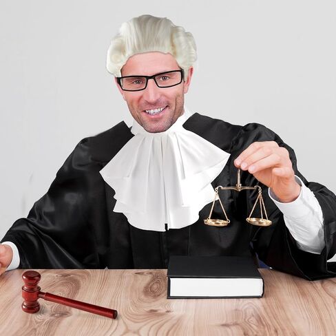 5 Pcs Halloween Judge Costume Accessory Judge Robe False Collar Wooden Gavel Wig and Glasses Set for Men Adult Halloween Party Cosplay Party Favor Career Day Dress Up in Saudi Arabia