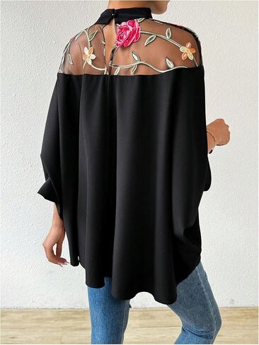 بلوزات علوية نسائية من SweatyRocks ذات رقبة وهمية وأكمام قصيرة مكشكشة شبكية من الزهور in Saudi Arabia