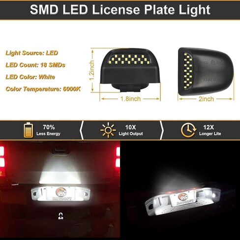 مجموعة مصابيح لوحة ترخيص LED لـ 1999-2013 Chevy Silverado GMC Sierra 1500 2500 3500 Avalanche Suburban Tahoe Yukon Chrome Housing 6000K أبيض، حزمة من 2 in Kuwait