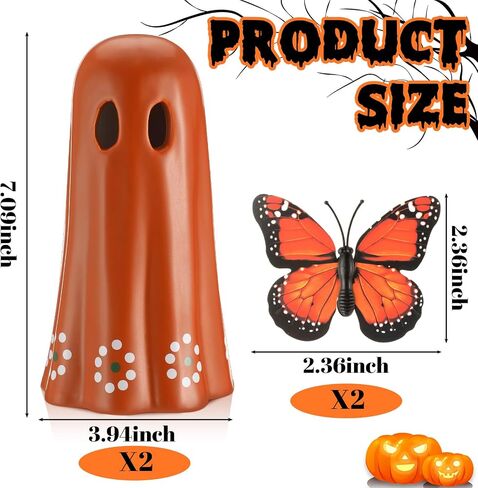 قطعتان من تمثال الشبح المكسيكي الخزفي ليوم الموتى Dia De Los Muertos Terracotta Ghost ديكور مع زخرفة فراشة مقلدة ديكور طاولة الهالوين المكسيكي لمكتب الرف المنزلي، 7 بوصة in Kuwait