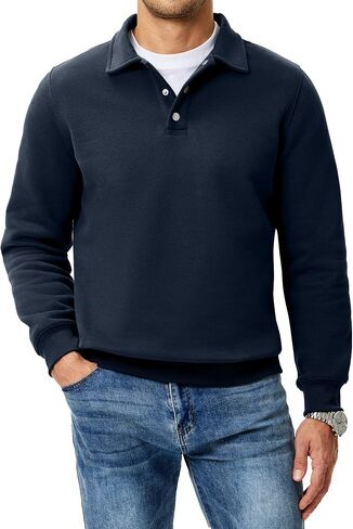 JMIERR Mens Casual Cotton Polo Sweatshirts Long Sleeve Button Collared Pullover Shirts in Saudi Arabia