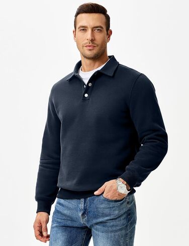 JMIERR Mens Casual Cotton Polo Sweatshirts Long Sleeve Button Collared Pullover Shirts in Saudi Arabia