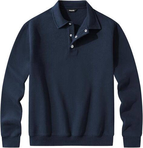 JMIERR Mens Casual Cotton Polo Sweatshirts Long Sleeve Button Collared Pullover Shirts in Saudi Arabia