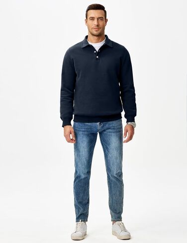 JMIERR Mens Casual Cotton Polo Sweatshirts Long Sleeve Button Collared Pullover Shirts in Saudi Arabia