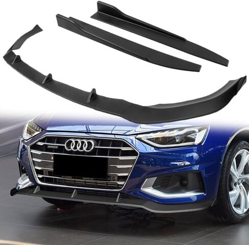 Q1-TECH, 5-Piece Front Bumper Lip + Side Skirt Rocker Winglet Canard Diffuser Wing Compatible with 2020-2022 Audi A4 Quattro Sedan, Front Lip Air Chin Spoiler Body Splitter ABS (Painted Black) in Saudi Arabia