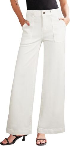 Sidefeel Womens Wide Leg Jeans High Waisted Stretchy Straight Leg Baggy Denim Pants with Pockets in Saudi Arabia