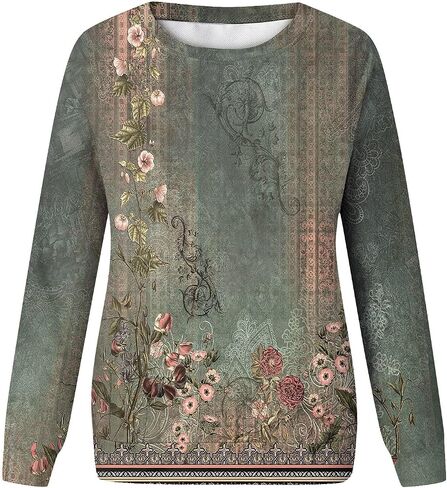 Oversized Crewneck Sweatshirt For Women Fall Graphic Pullover Sweatshirts No Hood Ladies Lightweight Plus Size Side Slit Tops in Saudi Arabia