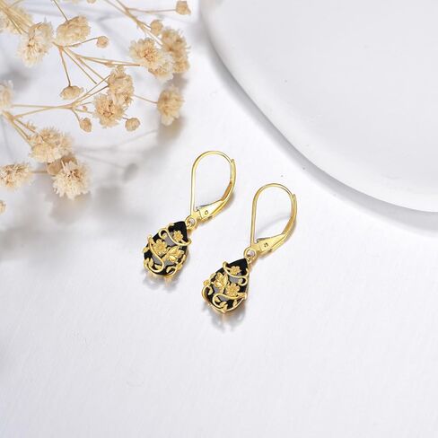 KECHO 14K Real Gold Snake Earrings Black Crystal Dangle Drop Dangling Earrings Solid Yellow Gold Gothic Jewelry Gifts for Women in Saudi Arabia