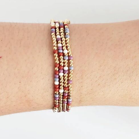 Gold Beaded Bracelets for Women Handmade Boho Stretch 14K Gold Plated Beads Ball Colorful Seed Bead Bracelet Set Stackable Fall Jewelry Accessories Autumn Vacation Friendship Gift in Kuwait