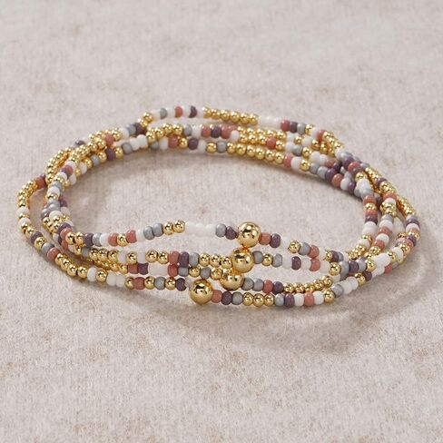 Gold Beaded Bracelets for Women Handmade Boho Stretch 14K Gold Plated Beads Ball Colorful Seed Bead Bracelet Set Stackable Fall Jewelry Accessories Autumn Vacation Friendship Gift in Kuwait