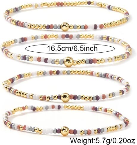 Gold Beaded Bracelets for Women Handmade Boho Stretch 14K Gold Plated Beads Ball Colorful Seed Bead Bracelet Set Stackable Fall Jewelry Accessories Autumn Vacation Friendship Gift in Kuwait