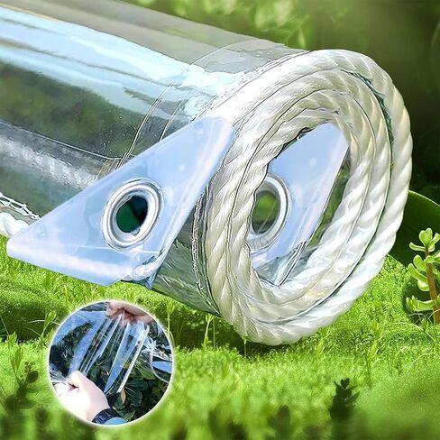 Clear Vinyl Tarp 3.3'x8.2' Clear Tarps Heavy Duty Waterproof 14 Mil Thicken Transparent Waterproof Tarpaulin Clear Tarps with Grommets for Covering Garden Plant Patio Greenhouse Tarp in Saudi Arabia