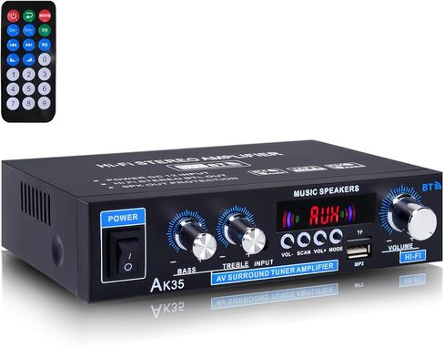 AK45 Bluetooth 5.0 Stereo Audio Amplifier,Max 300W, 2.0 Channel Hifi Stereo Amplifie System w/FM Radio,USB/SD/RCA/MIC in, Home Amp Perfect for Home Theater & bookshelf Speakers,Studio, Karaoke in Kuwait