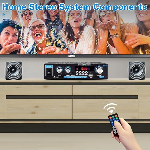 AK45 Bluetooth 5.0 Stereo Audio Amplifier,Max 300W, 2.0 Channel Hifi Stereo Amplifie System w/FM Radio,USB/SD/RCA/MIC in, Home Amp Perfect for Home Theater & bookshelf Speakers,Studio, Karaoke in Kuwait