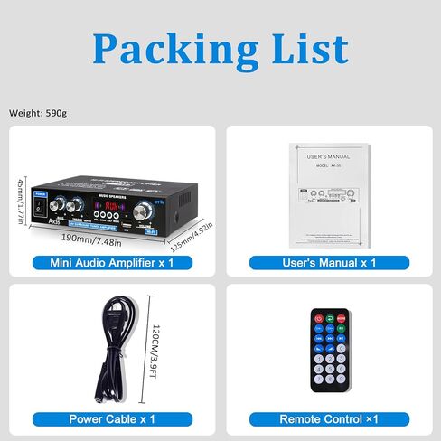 AK45 Bluetooth 5.0 Stereo Audio Amplifier,Max 300W, 2.0 Channel Hifi Stereo Amplifie System w/FM Radio,USB/SD/RCA/MIC in, Home Amp Perfect for Home Theater & bookshelf Speakers,Studio, Karaoke in Kuwait