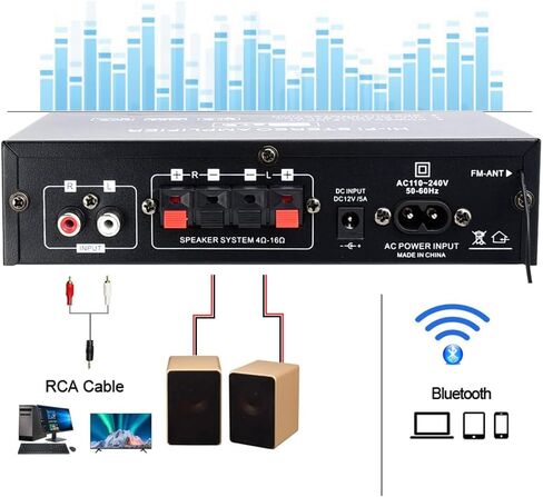 AK45 Bluetooth 5.0 Stereo Audio Amplifier,Max 300W, 2.0 Channel Hifi Stereo Amplifie System w/FM Radio,USB/SD/RCA/MIC in, Home Amp Perfect for Home Theater & bookshelf Speakers,Studio, Karaoke in Kuwait
