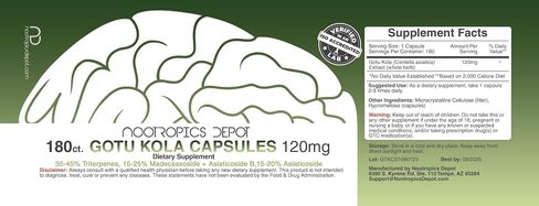 Nootropics Depot Gotu Kola Extract Capsules | 120mg | 90 Count | Acid Resistant | Centella asiatica | 35-45% Triterpenes | Supports Healthy Stress Levels | Promotes Memory Enhancement in Kuwait