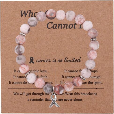 Breast Awareness Bracelets, Natural Stone Inspirational Ribbon Beaded Bracelet with Motivational Card Care Encouragement Gift for Women Friends Family Loved Ones in Saudi Arabia