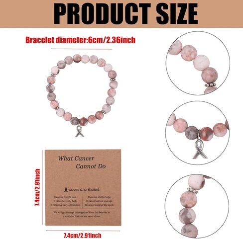 Breast Awareness Bracelets, Natural Stone Inspirational Ribbon Beaded Bracelet with Motivational Card Care Encouragement Gift for Women Friends Family Loved Ones in Saudi Arabia