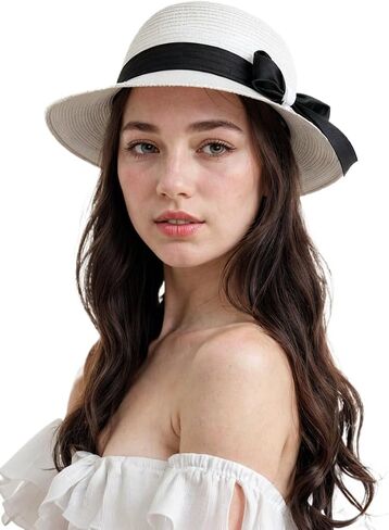 HATDRETI-Summer Beach Sun Hat Straw Hat for Women， Sun Protection Wide Brim Summer Hat Foldable Packable Roll up Cap in Saudi Arabia