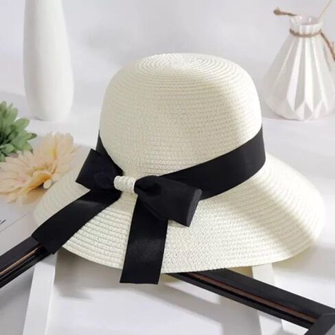 HATDRETI-Summer Beach Sun Hat Straw Hat for Women， Sun Protection Wide Brim Summer Hat Foldable Packable Roll up Cap in Saudi Arabia
