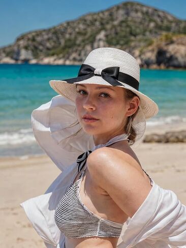 HATDRETI-Summer Beach Sun Hat Straw Hat for Women， Sun Protection Wide Brim Summer Hat Foldable Packable Roll up Cap in Saudi Arabia
