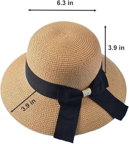 HATDRETI-Summer Beach Sun Hat قبعة من القش للنساء، قبعة صيفية واسعة الحافة للحماية من الشمس قابلة للطي وقابلة للطي in Kuwait