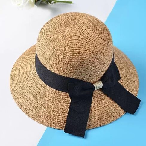 HATDRETI-Summer Beach Sun Hat قبعة من القش للنساء، قبعة صيفية واسعة الحافة للحماية من الشمس قابلة للطي وقابلة للطي in Kuwait