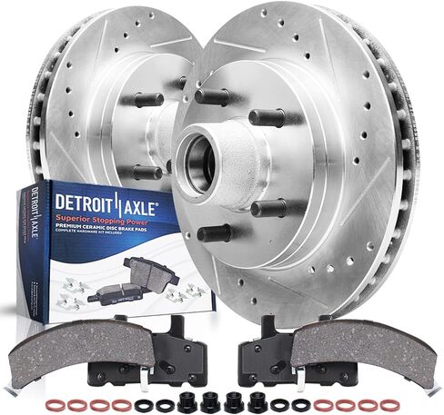 محور ديترويت - طقم فرامل أمامية لسيارة Chevy Tahoe GMC Yukon C1500 Express 1500 C1500 Suburban دوارات الفرامل المحفورة والمشقوقة استبدال وسادات الفرامل السيراميكية: دوارات أمامية مقاس 12.72 بوصة in Saudi Arabia