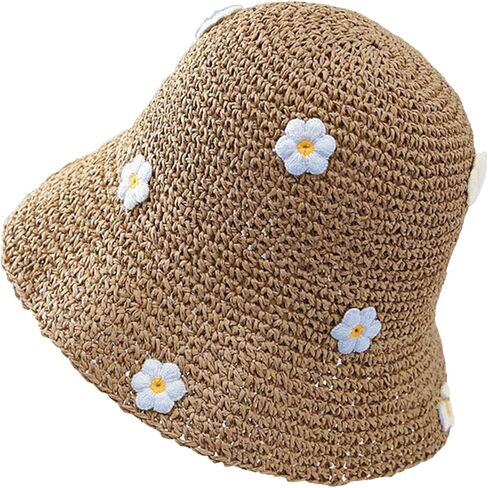 القش الشمس دلو القبعات للنساء لطيف دلو القش قبعات لا تغطي الرأس بالكامل حافة واسعة Packable الصيف قبعة للشاطئ هدايا السفر in Kuwait