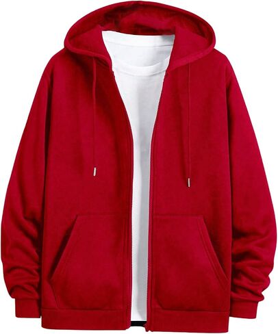 SHENHE Men's Drawstring Zip Up Hoodie Casual Drop Shoulder Hooded Sweatshirt with Pocket in Saudi Arabia