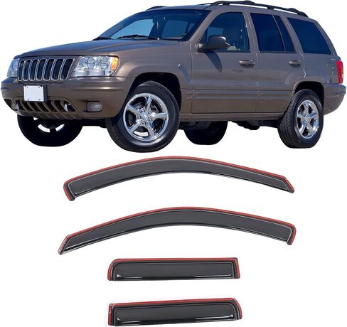 IKON MOTORSPORTS في أقنعة نافذة القناة متوافقة مع 1999-2004 Jeep Grand Cherokee، واقيات المطر من الدخان الأكريليك ذات النمط النحيف، عاكسات الرياح الجانبية للنافذة 4 قطع in Saudi Arabia