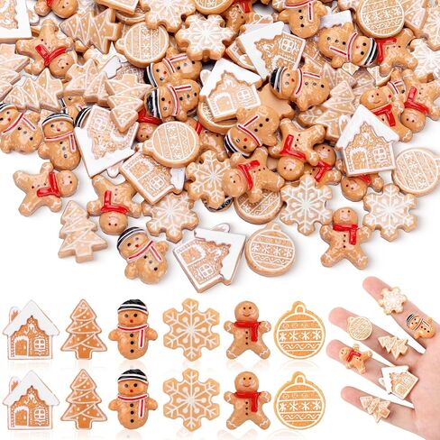 120 Pcs Mini Christmas Gingerbread Man Decorations Set Christmas DIY Craft Accessories Miniature Assorted Flat Back Resin Ornament Xmas Tree Adornment for Holiday Decor Gift (Gingerbread Man) in Saudi Arabia