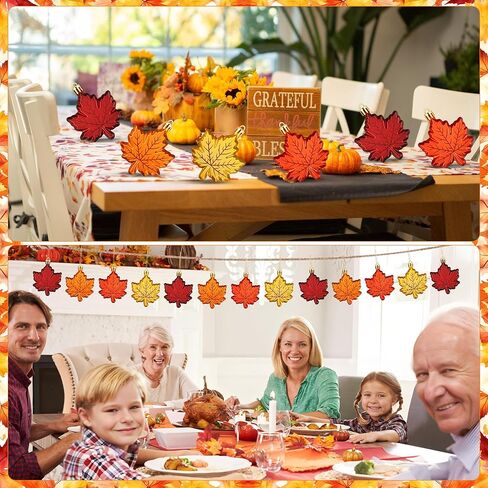 24 PCS Fall Leaf Ornament for Tree Thanksgiving Maple Leaves Hanging Ornaments Plastic Maple Leaf Hanging Ornaments Set for Fall Thanksgiving Autumn Harvest Party Home Decoration in Saudi Arabia