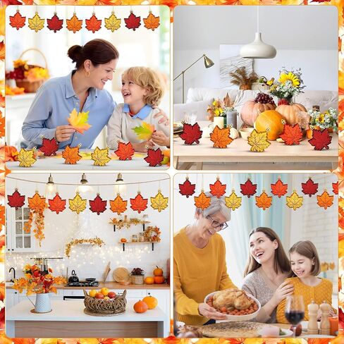 24 PCS Fall Leaf Ornament for Tree Thanksgiving Maple Leaves Hanging Ornaments Plastic Maple Leaf Hanging Ornaments Set for Fall Thanksgiving Autumn Harvest Party Home Decoration in Saudi Arabia